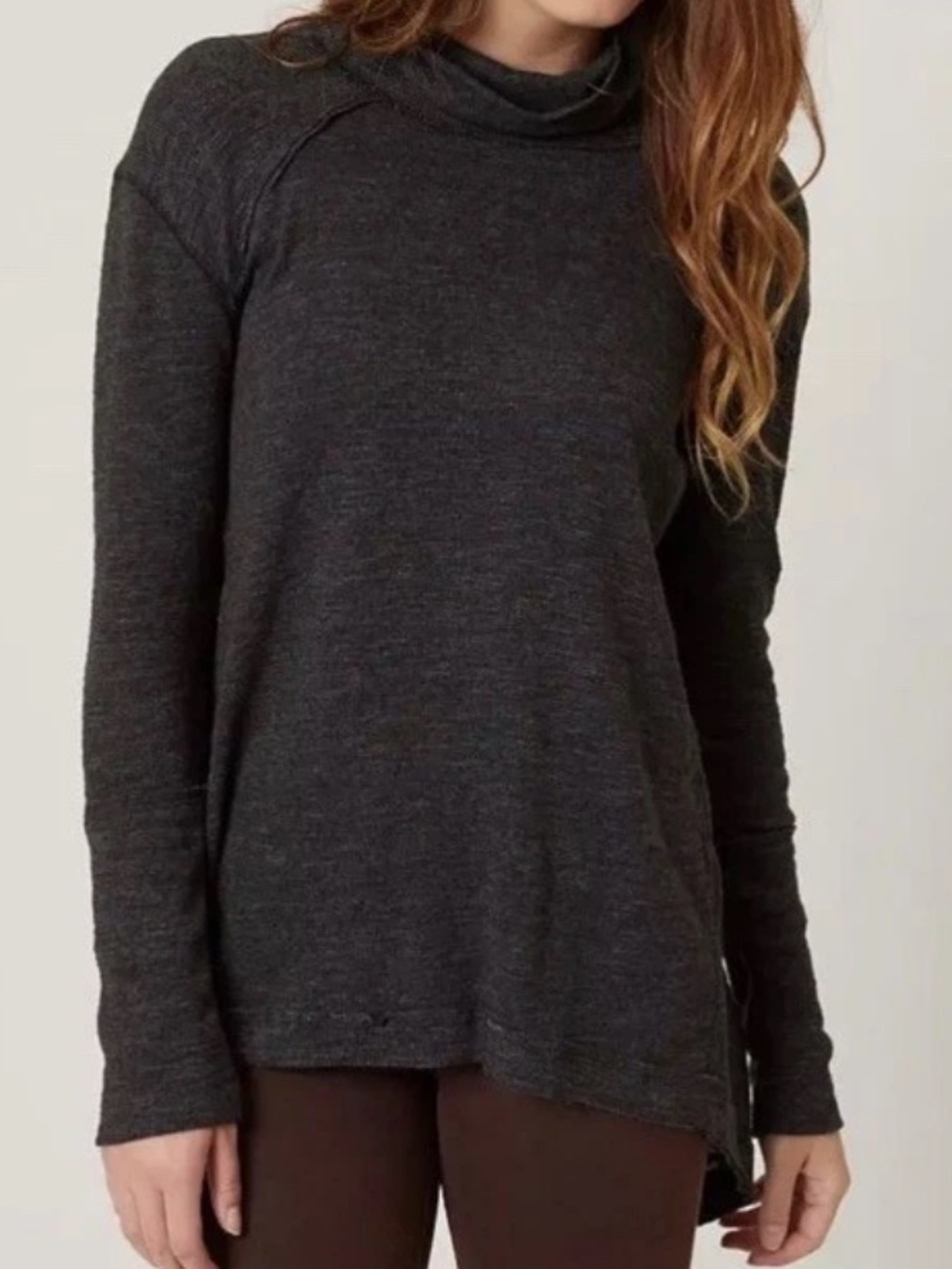 Free People Dark Gray Mock Neck Split-Back Tunic Sweater we the free - Picture 3 of 3